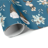 青い背景のクリスマスノームと鹿 ラッピングペーパー (ロールコーナー)