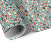 青い背景のクリスマスパターン ラッピングペーパー (ロールコーナー)