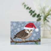 青い背景のクリスマスフクロウ シーズンカード (スタンド正面)