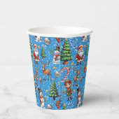 青い背景のクリスマス柄 紙コップ (右)