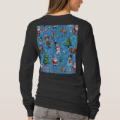 青い背景のクリスマス模様 Tシャツ (裏面)