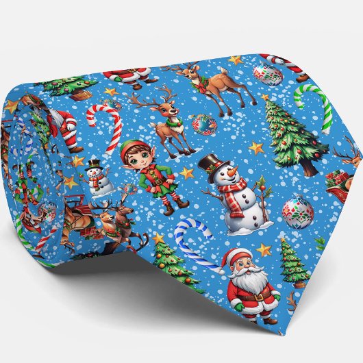 青い背景のクリスマス装飾パターン ネクタイ