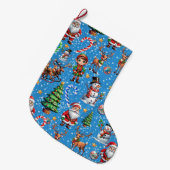 青い背景のクリスマス装飾パターン ラージクリスマスストッキング (正面 (吊り時))