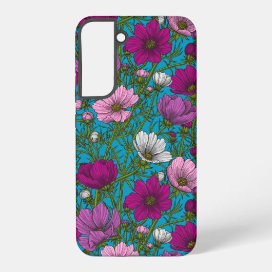 青い背景のコスモスの花束 SAMSUNG GALAXYケース (裏面)