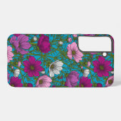 青い背景のコスモスの花束 SAMSUNG GALAXYケース (裏面横)