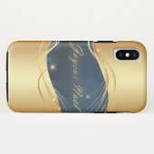 青い背景のゴールドのクリスマス モチーフ... Case-Mate iPhoneケース (裏面(横))