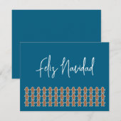 青い背景のジンジャーブレッドマン フェリス・ナビダット シーズンカード (正面/裏面)