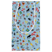 青い背景のスウェーデン文化項目 スモールペーパーバッグ (正面)