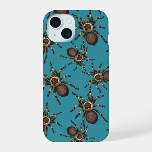 青い背景のタランチュラ iPhone 15ケース (裏面)