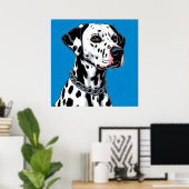 青い背景のダルメシアン犬の肖像画 ポスター (ホームオフィス)