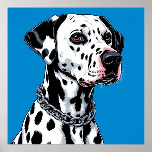 青い背景のダルメシアン犬の肖像画 ポスター (正面)