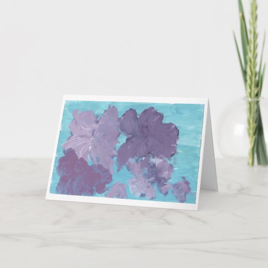 青い背景のノートカードに紫の花 カード (正面)