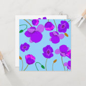 青い背景のパッ淡い色のバーポピー薄紫 カード (正面/裏面インサイチュ)