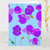 青い背景のパッ淡い色のバーポピー薄紫 カード (黄色い花)