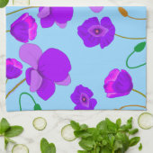 青い背景のパッ淡い色のバーポピー薄紫 キッチンタオル (折り畳み)