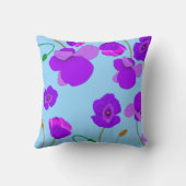 青い背景のパッ淡い色のバーポピー薄紫 クッション (裏面)