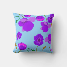 青い背景のパッ淡い色のバーポピー薄紫 クッション