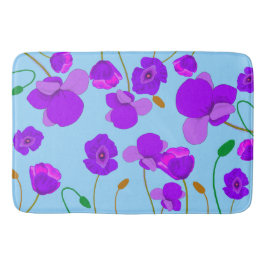 青い背景のパッ淡い色のバーポピー薄紫 バスマット