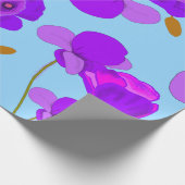 青い背景のパッ淡い色のバーポピー薄紫 ラッピングペーパー (角)