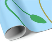 青い背景のパッ淡い色のバーポピー薄紫 ラッピングペーパー (ロールコーナー)