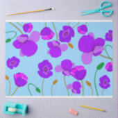 青い背景のパッ淡い色のバーポピー薄紫 薄葉紙 (クラフト)