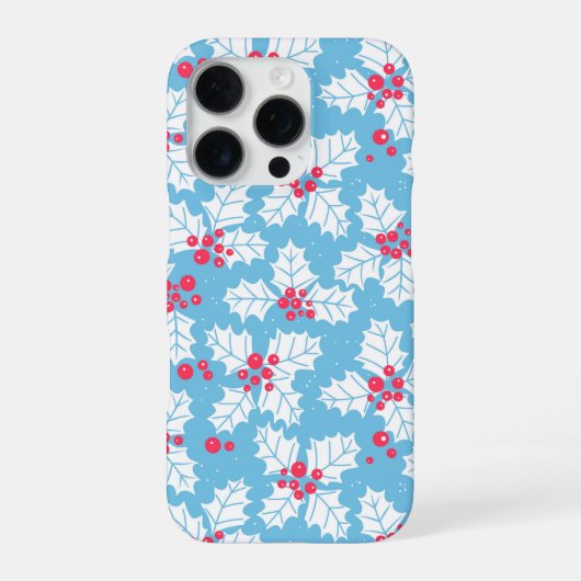 青い背景のヒイラギの実 iPhoneケース (裏面)