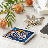 青い背景のヒョウ キーホルダー (側面)