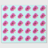 青い背景のピンクのガーベラのデイジー ラッピングペーパー (フラット)