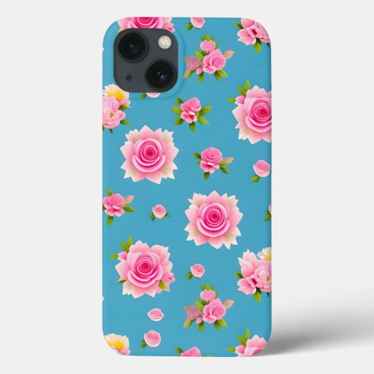 青い背景のピンクのバラ Case-Mate iPhoneケース (裏面)