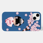青い背景のピンクの着物の可愛いこけし人形 Case-Mate iPhoneケース (裏面 (横))