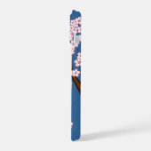 青い背景のピンクの着物の可愛いこけし人形 iPhone 15ケース (左側面)