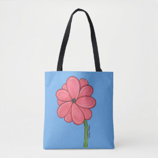 青い背景のピンクの花 トートバッグ