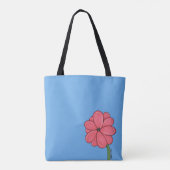 青い背景のピンクの花 トートバッグ (裏面)