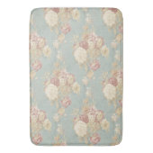 青い背景のピンク色の白い赤面バラ バスマット (正面縦)