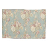 青い背景のピンク色の白い赤面バラ 枕カバー (裏面)