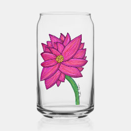青い背景のフクシアピンクの花のトートバッグ ガラス缶