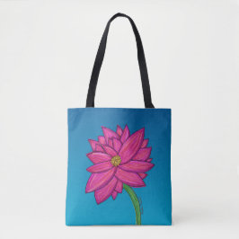 青い背景のフクシアピンクの花のトートバッグ トートバッグ