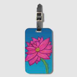 青い背景のフクシアピンクの花のトートバッグ ラゲッジタグ