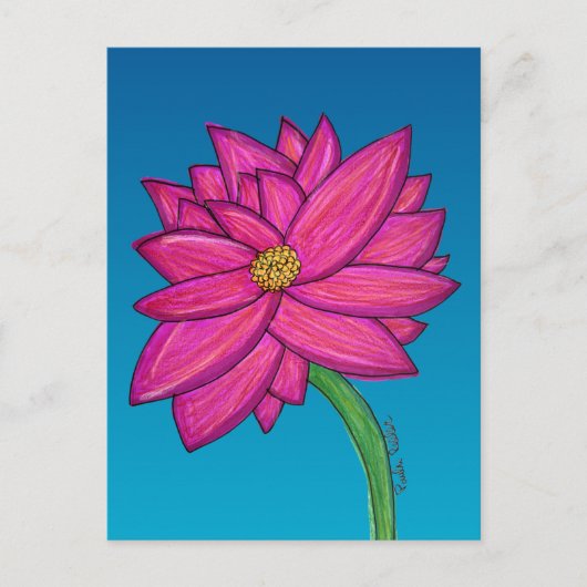 青い背景のフクシアピンクの花 ポストカード (正面)