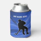 青い背景のホッケープライドプレーヤーのパーソナライズ 缶クーラー (缶正面)