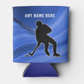 青い背景のホッケープライドプレーヤーのパーソナライズ 缶クーラー (正面)