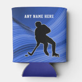 青い背景のホッケープライドプレーヤーのパーソナライズ 缶クーラー (裏面)