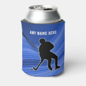 青い背景のホッケープライドプレーヤーのパーソナライズ 缶クーラー (缶裏面)
