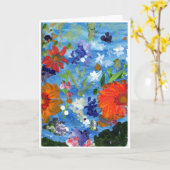 青い背景のメッセージカードの花 カード (黄色い花)