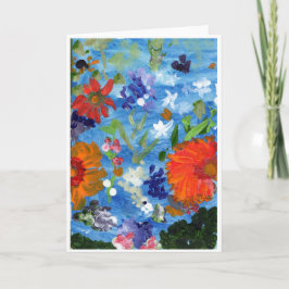 青い背景のメッセージカードの花 カード