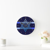 青い背景のユダヤ人のデビッドのゴージャス·スター ラウンド壁時計 (ホーム)