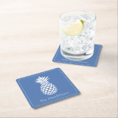 青い背景のレディな白いパイナップル スクエアペーパーコースター (インサイチュ)