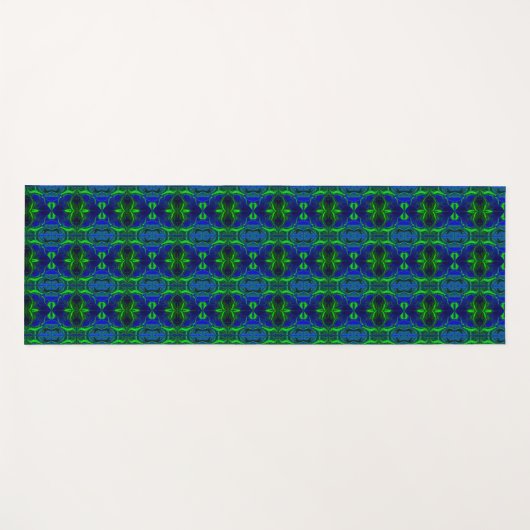 青い背景の上に「緑の線」が浮く図形 ヨガマット (正面(横))