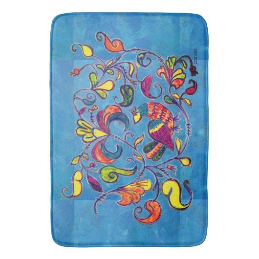 青い背景の北鳥 バスマット (正面縦)