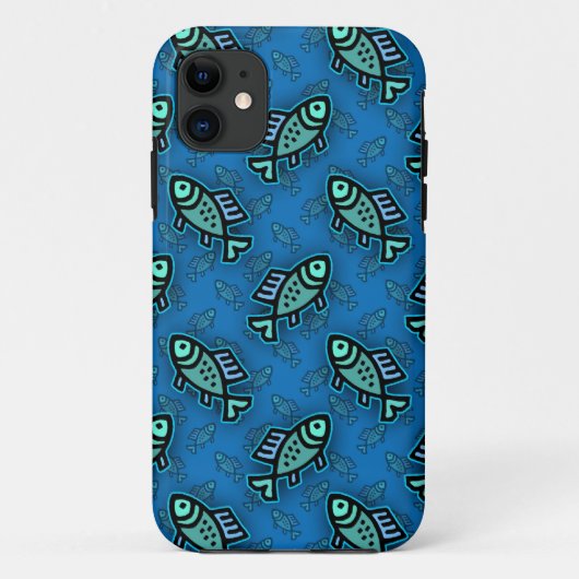 青い背景の可愛い小さな魚のパターン Case-Mate iPhoneケース (裏面)